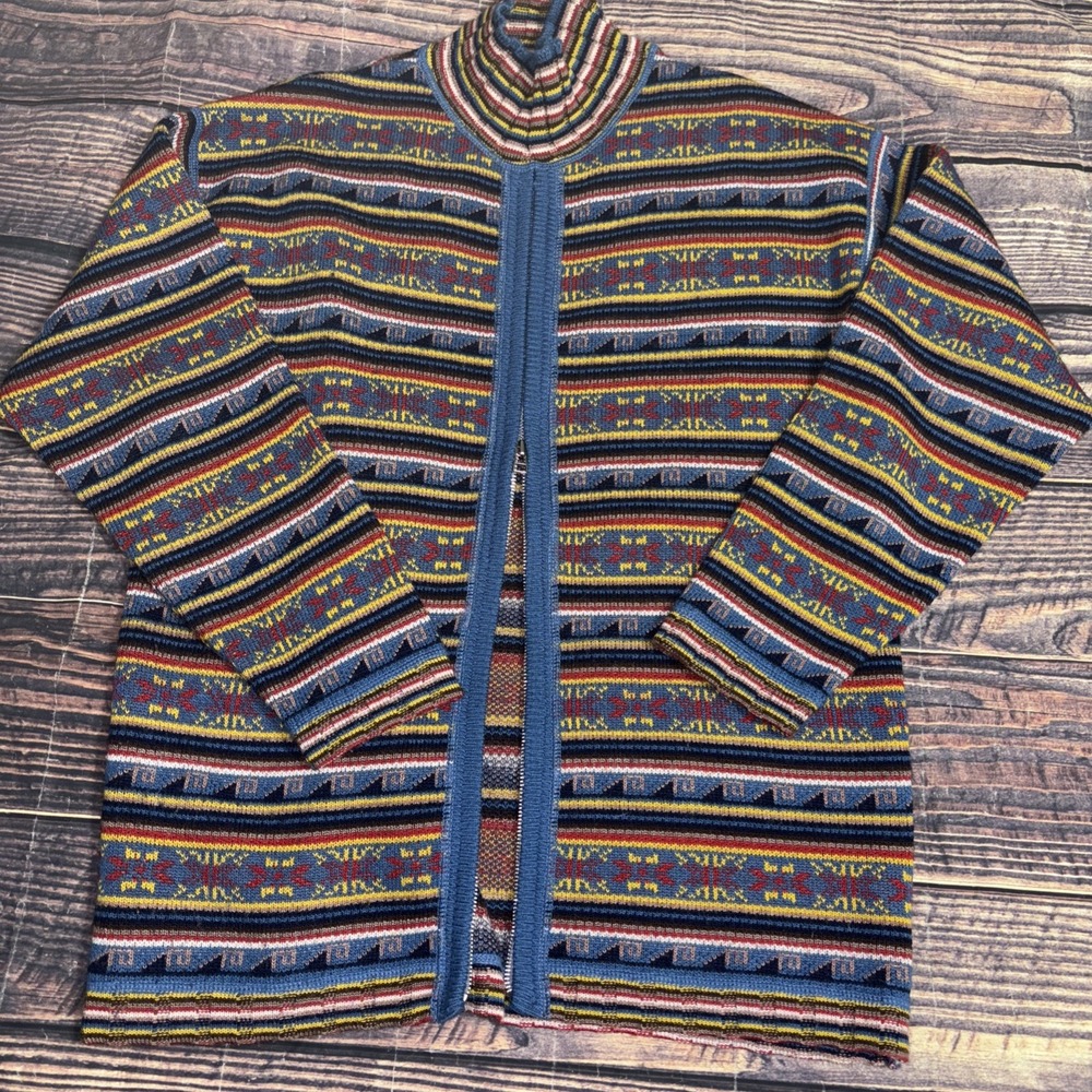 Argentina Made Thick Chunky Merino Wool Ski Sweater Unique Design Retro Zip Down